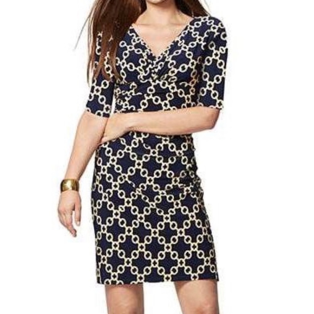 Ralph Lauren Navy & Gold chainlink Wrap Dress